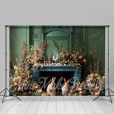 Grün Wand Blumen Niedlich Hase Eier Ostern Hintergrund